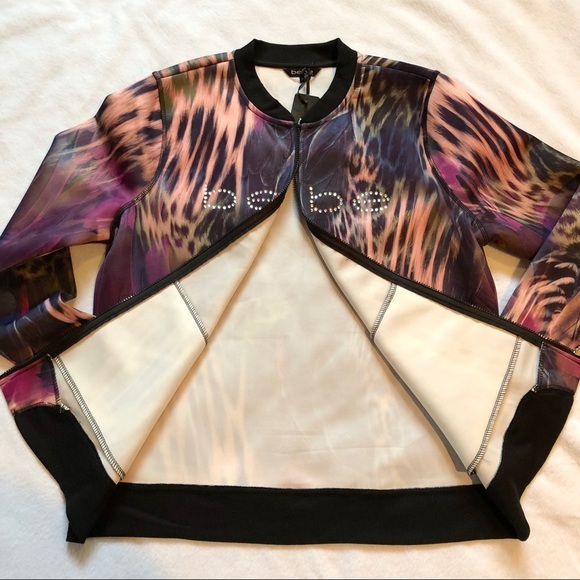 Bebe Tropical Print Stretch Bomber Jacket - Picture 8 of 16